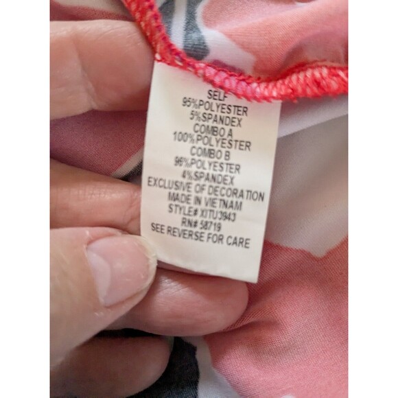 New York Collection Top Womens L Abstract Pink Black Floral Blouse Studded Artsy - Picture 9 of 12